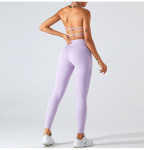 Wholesale Women Square Neck Yoga Bra Halter Multi Cross Strappy <b>Back</b> Removable Pad Sports Bra <b>Low</b> Impact Athletic Crop <b>Top</b> - Product Image 6