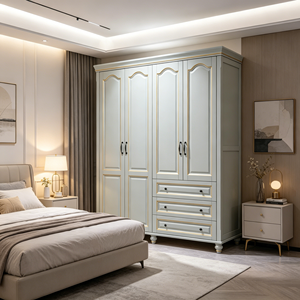 Armoire traditionnelle à 4 portes avec 3 tiroirs, finition dorée, en MDF, meubles de chambre à coucher - Product Image 4