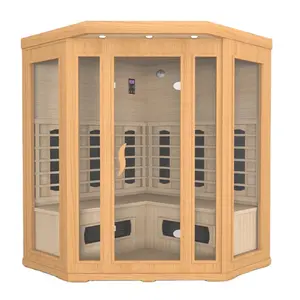 Indoor 4 Person Corner Far Infrared Dry Wood Sauna Room With Control Panel