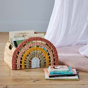 Panier de rangement tissé en jacinthe d'eau en forme d'arc-en-ciel coloré semi-circulaire panier de rangement décoratif pour chambre d'enfant - Product Image 1