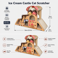 Griffoir pour chat Château de Glace, Maisonnette pour chat en carton à 3 niveaux avec toboggan, berceau et dessus en forme de coupelle, Mobilier de jeu pour chat