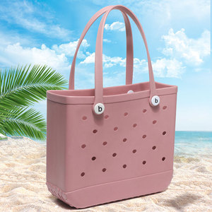Bolsa de Playa Resistente al Agua de EVA, Diseño Portátil de Mano y Bandolera, con Orificios de Almacenamiento, Decoración de Letras en Color Sólido, Moderna y Grande - Product Image 2