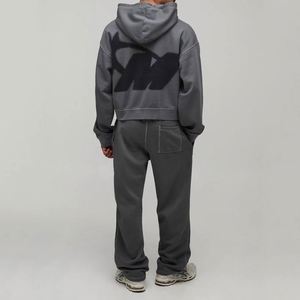 Ensemble de survêtement deux pièces pour homme, personnalisable, uni, avec sweat à capuche zippé gris chiné clair et pantalon de survêtement à jambes larges - Product Image 2