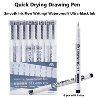 Ensemble de 8 stylos à dessin noirs imperméables, pour croquis, esquisses, détails, pointe fine, art