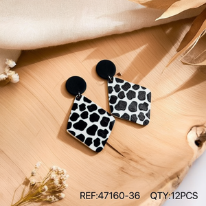 Orecchini pendenti dipinti con motivo bianco e nero, forma quadrata, gioielli alla moda, 12 pezzi - Product Image 3