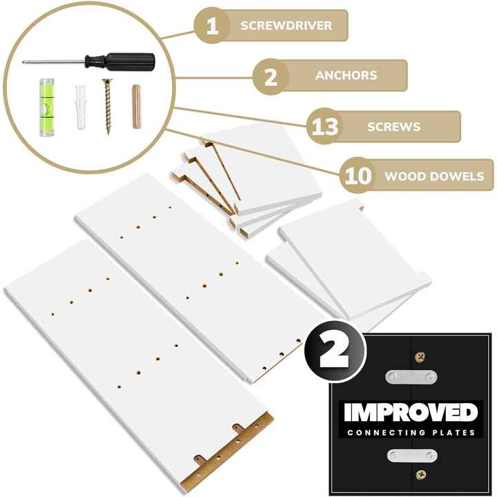 Sorbus 5 Tier Wall Mounted Floating Shelves Utility Storage Organizer with Hooks Home Decor for Bathroom Bedroom (2 Pack)