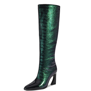 High Hook Heels Bright Gradient Patent Upper Long Boots Big Size 45 Pointed Toe <b>Shoes</b> Women's Side Zipper Knee High Booties - Product Image 1