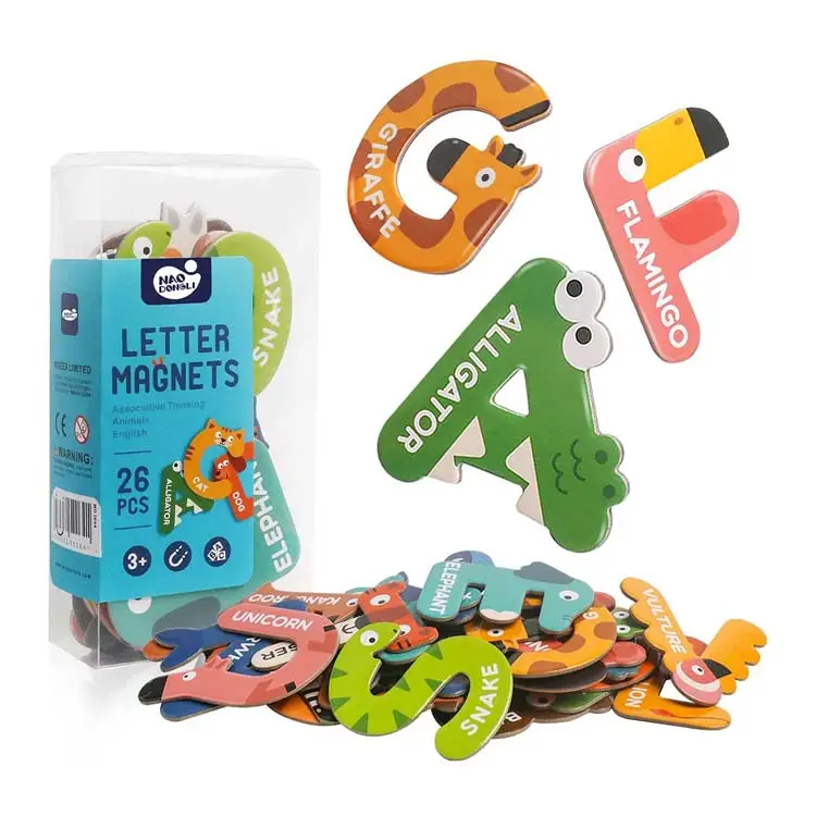 Imanes de nevera de aprendizaje para preescolar, palo de papel colorido, alfabeto ABC, juego de juguetes magnéticos Jumbo con letras, juguetes de estilo de animales