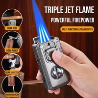 Briquet coupe-flamme triple style classique, design moderne en métal AMBER AD-056, accessoires pour fumeurs au gaz butane, logo personnalisé