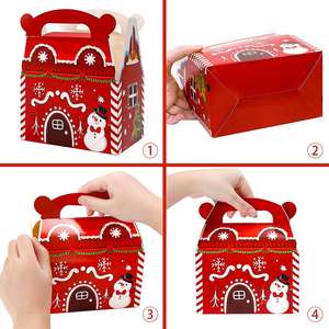28pcs <b>Christmas</b> Cupcake Treat <b>Boxes</b> Gable Cookie Box Xmas Cardboard Box with Handle for Gift Candy 6.6 X 5.9 X 3.5 Inch 4 Style - Product Image 5