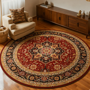 Tapis rond ethnique persan vintage, tapis d'intérieur pliable et lavable, tapis décoratif pour salon et chambre à coucher - Product Image 3