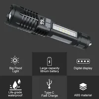 Lampe torche portable USB rechargeable en ABS, 5W, 800 lumens, 6000K, lumière du jour, faisceau de 200M, tactique, camping en plein air