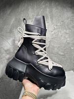 Bottes de marche à plateforme en cuir véritable noir Canlin imperméables à lacets pour femmes, semelle en caoutchouc antidérapante, style gothique Y2K streetwear