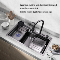 Robinet de cuisine moderne à cascade numérique LED en acier inoxydable 304, grand évier simple, trois carrés, vente chaude