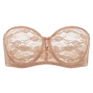 Wholesale Women's No Padding Underwire Multiway See-Through Strapless Lace Bra