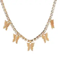 الجملة الإضافية مطلية بالذهب الفولاذ المقاوم للصدأ سلسلة الملونة امرأة تنس سلسلة مجوهرات عقد بحلية متدلية على شكل فراشة قلادة