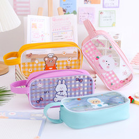 Sac de rangement de papeterie, 1 pièce, étui à crayons portable étanche et transparent en PVC pour papeterie, dessin animé