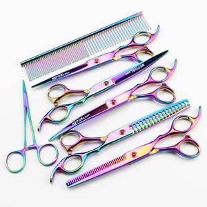 Juego de tijeras profesionales de peluquería y aseo para <span class=keywords><strong>mascotas</strong></span> 7 en 1 de acero inoxidable, kit de herramientas de corte de pelo para <span class=keywords><strong>mascotas</strong></span> y peluquería para el hogar C1001 - Product Image 2