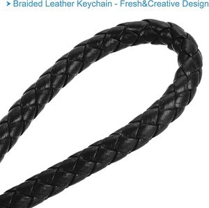 Llavero de cuero trenzado hecho a mano con anilla de acero inoxidable, colgante de coche de diseño para hombre, correa de sujeción, accesorios de moda para mujer - Product Image 4