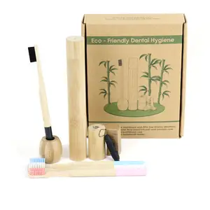 8 adet 1 hediye paketi biyobozunur Vegan bambu plastik ücretsiz diş ipi bambu diş fırçası hediye seti Oral
