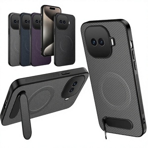 Premium Magnetic Matte Carbon Fiber Leather <b>Case</b> for vivo iQOO Z11 Turbo 5G | Built-in Stand & <b>Wireless</b> <b>Charging</b> Compatible Cove - Product Image 2
