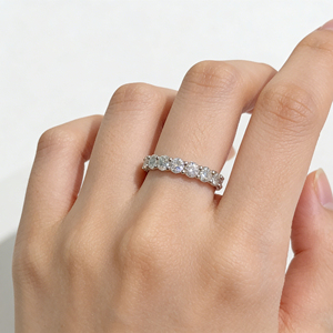 Women's 18K Solid Gold Eternity Band <b>Ring</b> Round Brilliant Cut Diamond Prong Setting Rhodium Plated Classic Wedding Jewelry - Product Image 2