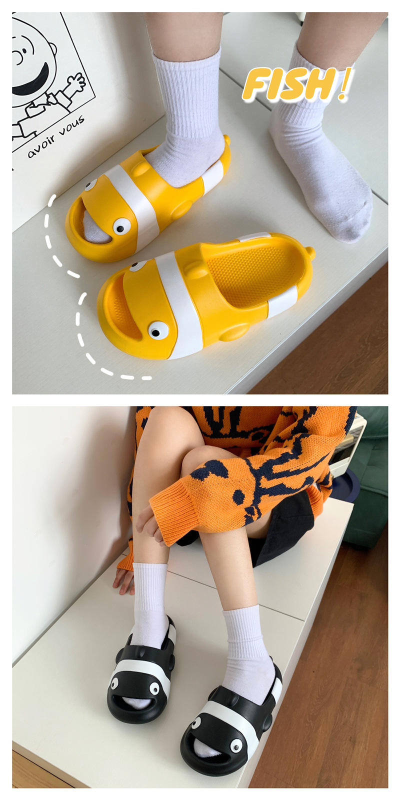 Clownfish Slipper Women Soft Thick Home Bathroom Cartoon Couple Slides Slippers