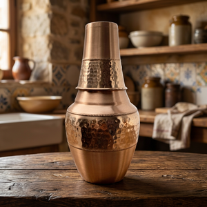 Carafe à eau et gobelet en cuivre pur faits à la main, ensemble de vaisselle traditionnelle en métal, collection élégante pour servir les boissons - Product Image 1