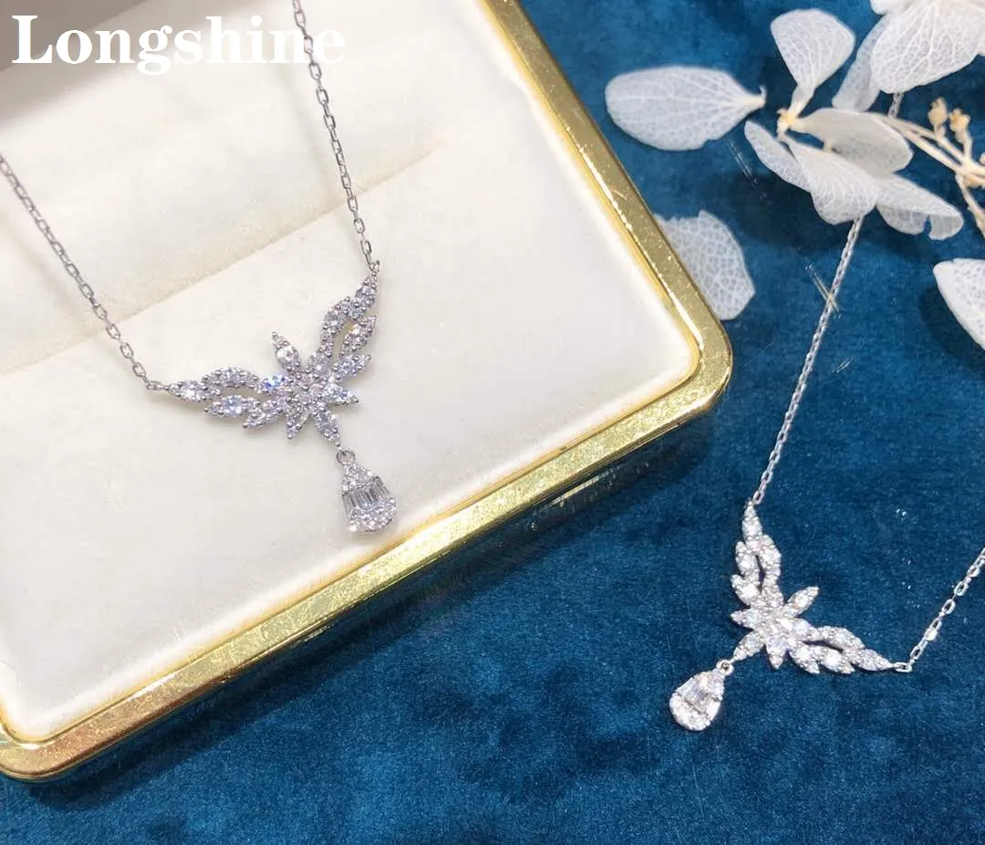 Exquisite Design Angel Wings Shape And Water Drop Jewelry With Shining Diamond 18K Gold Necklace