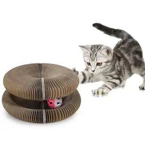 Factory interactive Foldable accordion cat scratch corrugated paper Magic Organ Scratching Board with Bell Cat accessories