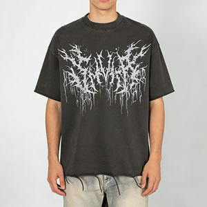 Vintage Asit Yıkama Tişört Sokak Modası Tişört Özel Büyük Beden Erkek Yıpranmış Kenarlı Tişört - Product Image 4