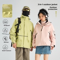 Veste de randonnée d'hiver 3-en-1 coupe-vent et imperméable style montagne avec capuche, doublure polaire thermique, vêtement de travail personnalisable avec LOGO