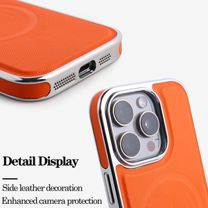 Étui de téléphone magnétique en cuir PU de luxe pour <span class=keywords><strong>iPhone</strong></span> <span class=keywords><strong>12</strong></span> 13 14 15 16 Pro Max 17 avec cadre électroplaqué et recharge sans fil - Product Image 3