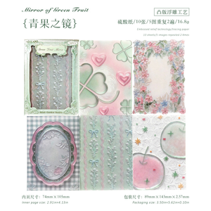 Papier décoratif transparent en PET, doux et rêveur, aux tons macaron, avec bordure en dentelle gaufrée stéréo, motif fleur, nœud et cadre miroir, pour carnet de notes - Product Image 6