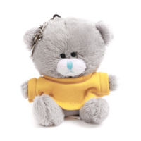 Porte-clés en peluche ours gris mini de 4 pouces avec pull vert, personnalisable avec logo, jouet promotionnel en gros
