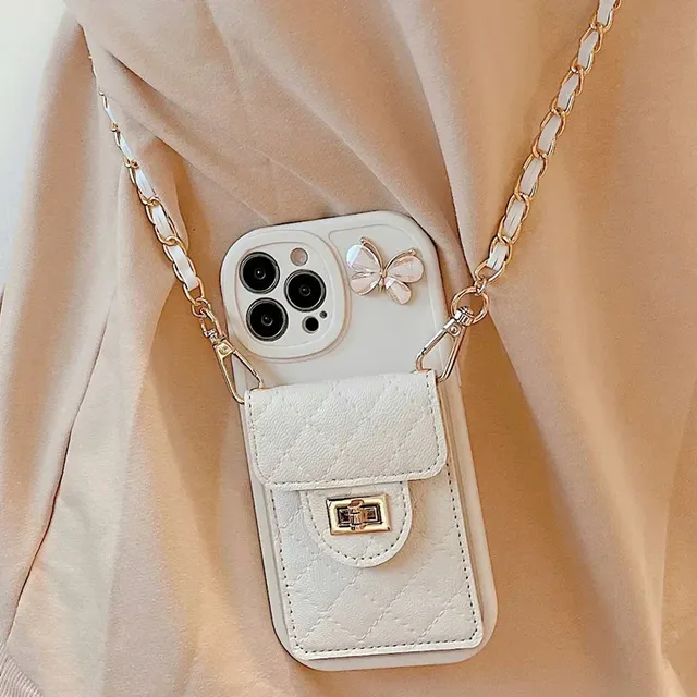 Luxury Cute Crossbody Leather Cover for IPhone 15 14 13 12 11 Pro Max XS XR X Plus Lanyard Card Holder Wallet Phone Case