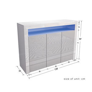 Aparador de Madera de 3 Puertas con Luces LED, Alto Brillo, Ecológico, Mueble de Almacenamiento con Compartimento Abierto para Sala de Estar u Hotel - Product Image 4