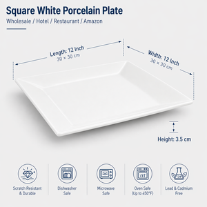 Platos <span class=keywords><strong>de</strong></span> <span class=keywords><strong>Porcelana</strong></span> Cuadrados Blancos <span class=keywords><strong>de</strong></span> 10 y 12 Pulgadas para Restaurante, Platos <span class=keywords><strong>de</strong></span> Cerámica para Bodas - Product Image 4