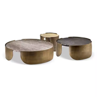 Table basse ronde de luxe moderne, combinaison haut-bas, plateau en marbre, acier inoxydable, taille personnalisée, JS-stone, meubles de salon