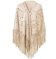 Ecowalson couleur unie évider Floral daim gland Triangle châle femmes Vintage bohème plage Cardigan Boho frange Ponchos