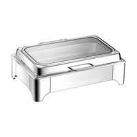 Réchaud de buffet rectangulaire en acier inoxydable, chauffe-plat électrique avec fenêtre de visualisation en verre pour hôtel et restaurant