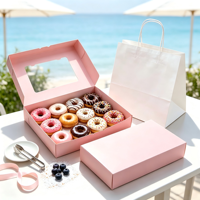 Ensemble d'emballages de boulangerie en carton pliable et recyclable avec logo personnalisé, poignée et ruban, impression quadricolore pour gâteaux et en-cas