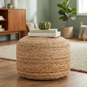 Pouf de sol en jute tressé pas cher, fait main, repose-pieds rond, coussin ottoman pour salon, décoration intérieure, fabriqué au Bangladesh - Product Image 2
