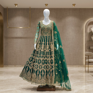 Robe de mariée de luxe en velours avec broderie lourde en pierres Zarkan et dupatta de créateur pour mariages et occasions spéciales - Product Image 3
