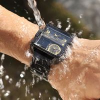Jam Tangan Pria BINBOND Mewah Emas LED Layar Ganda Persegi Tahan Air Jam Tangan Pria Dial Besar Jam Tangan Kuarsa Digital Jam Pria