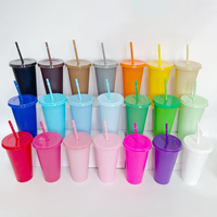 Gobelet magique à café sans BPA de 16 oz, gobelet réutilisable en plastique coloré personnalisé de 24 oz avec couvercles, pailles pour eau bouillante, eau froide