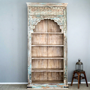 Antique Handmade Water-Resistant Wooden <b>Bookcase</b> Five Multifunction Storage Rack Farmhouse Style Display Shelf for Living Room - Product Image 1