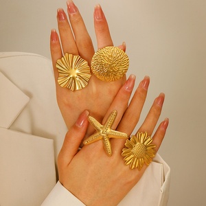 <span class=keywords><strong>Anillo</strong></span> <span class=keywords><strong>de</strong></span> acero inoxidable para mujer <span class=keywords><strong>de</strong></span> gama alta Diseño abierto <span class=keywords><strong>de</strong></span> moda Chapado en oro con flor Corazón Estrella <span class=keywords><strong>de</strong></span> mar Transfronterizo sin deslustre - Product Image 2