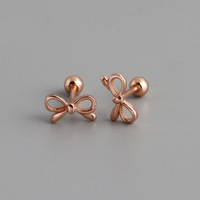 Boucles d'oreilles clous fines à visser, bijoux pour femme, cadeau tendance, plaqué or 18 carats, argent sterling 925, boucles d'oreilles clous nœud papillon
