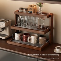 Étagère de rangement double niveau en bambou, multi-couches, non pliable, sur pied, pour salon, avec porte-gobelets et présentoir